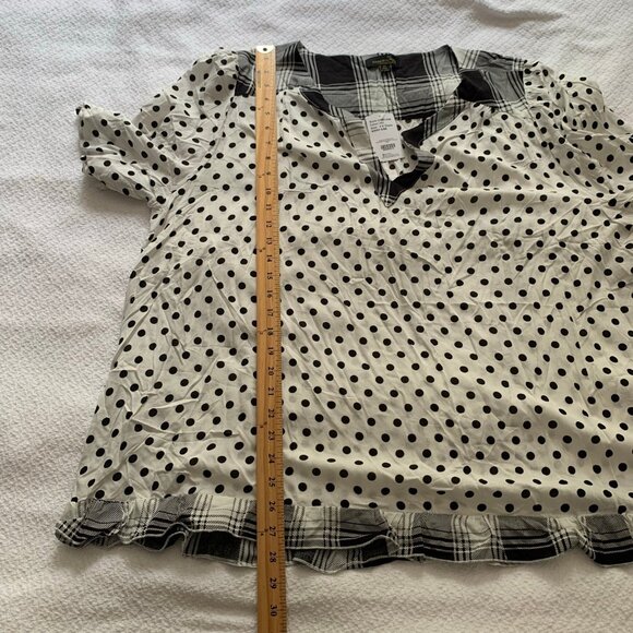 NEW Suzanne Betro retro black white mixed pring collared short sleeve blouse top - Picture 10 of 10